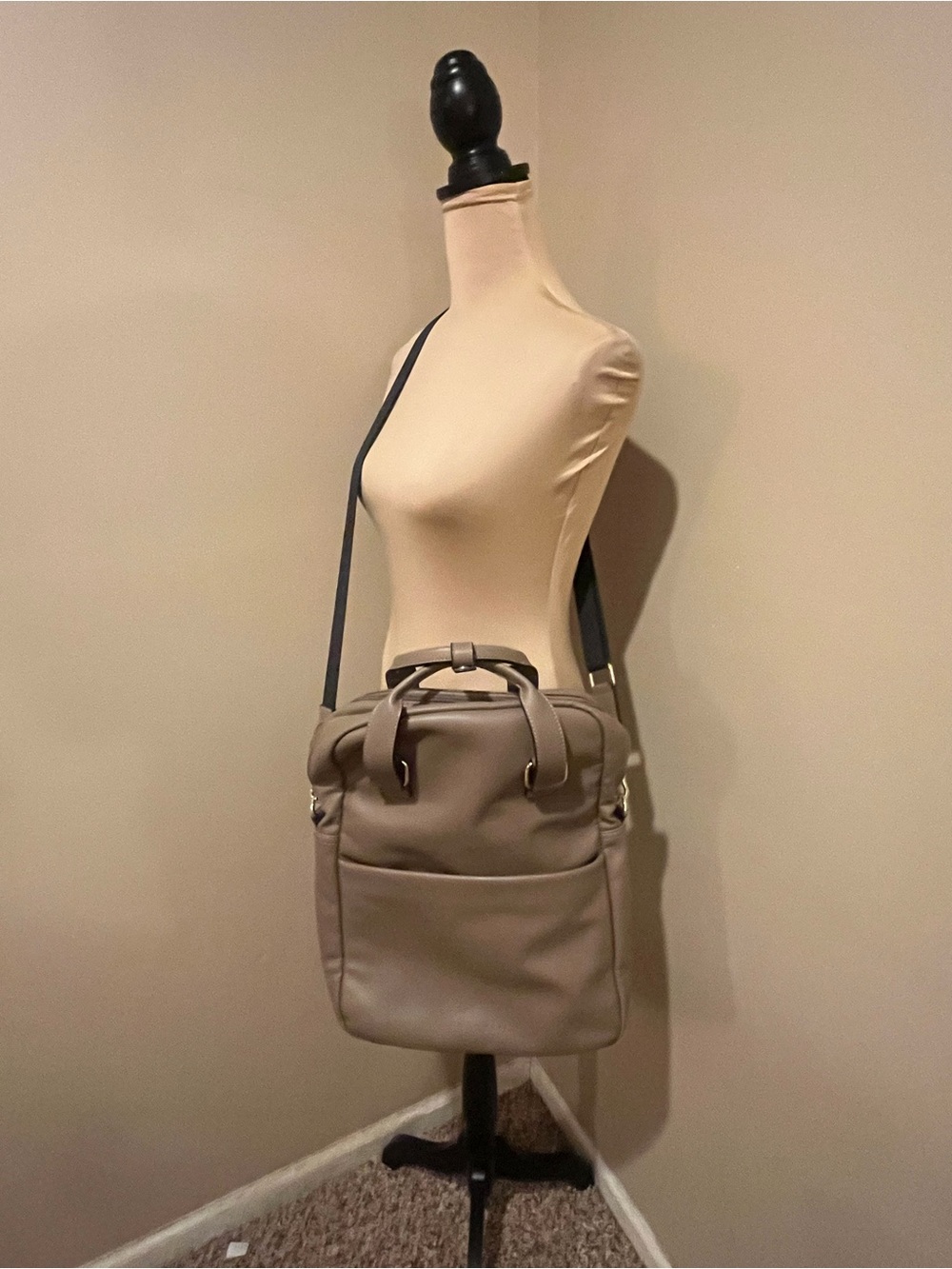 Like New Bugatti Taupe Faux-Leather Convertible Backpack Messenger - Picture 2 of 11